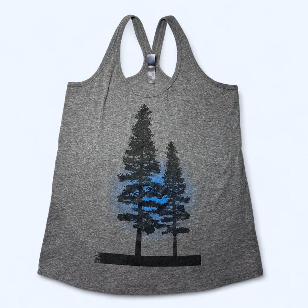 District Grey Pine Trees Graphic Racerback Tank Top Size S
